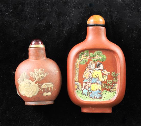 Two Chinese Yixing pottery snuff bottles, 1800-1900, Richards no.s 469 and 177